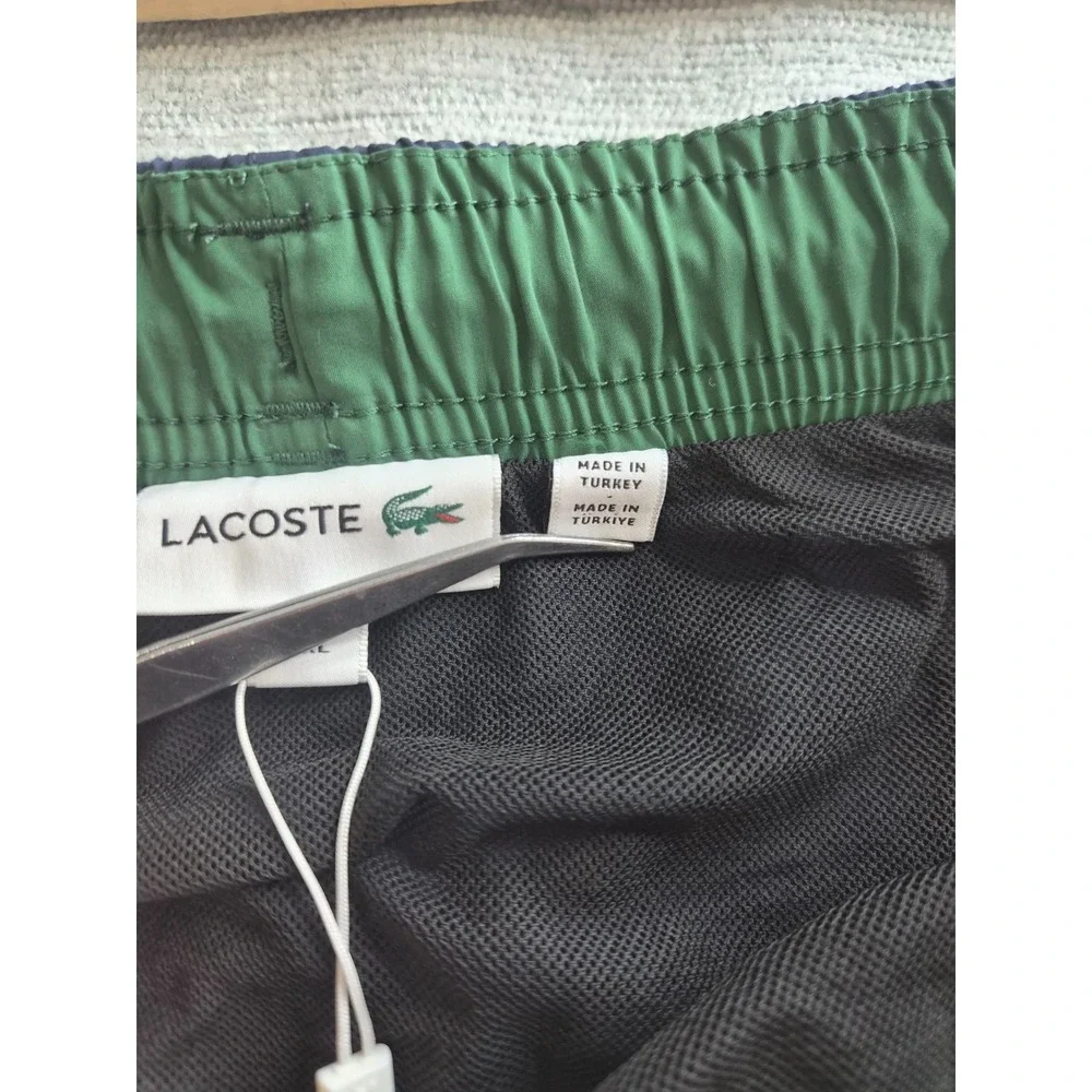 Lacoste Monochrome Swim Trunks Men 2XL Navy Blue Mesh Lined Quick Dry Drawstring